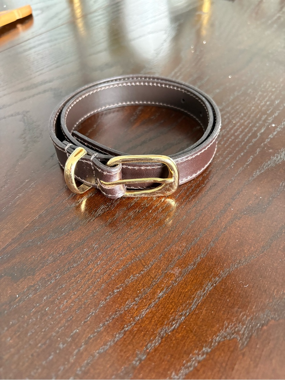 Women's Brown Leather Belt with Gold-Tone Buckle